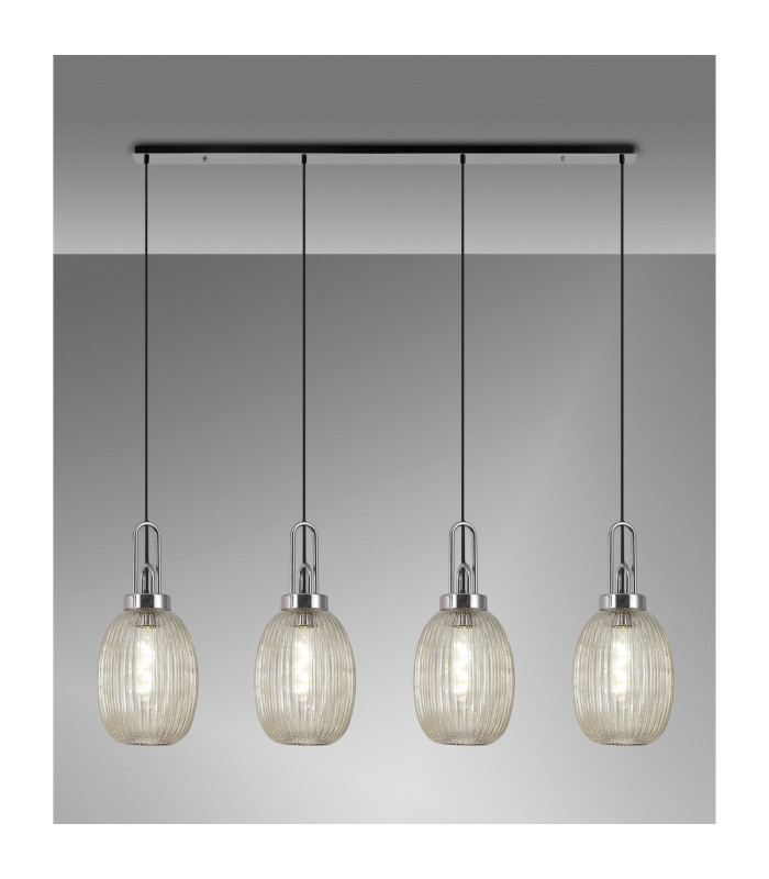 Yorktown Linear 4 Light Pendant 20cm Almond Ribbed Glass Polished Nickel/Matt Black Champagne-3