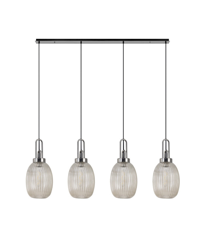 Yorktown Linear 4 Light Pendant 20cm Almond Ribbed Glass Polished Nickel/Matt Black Champagne-4