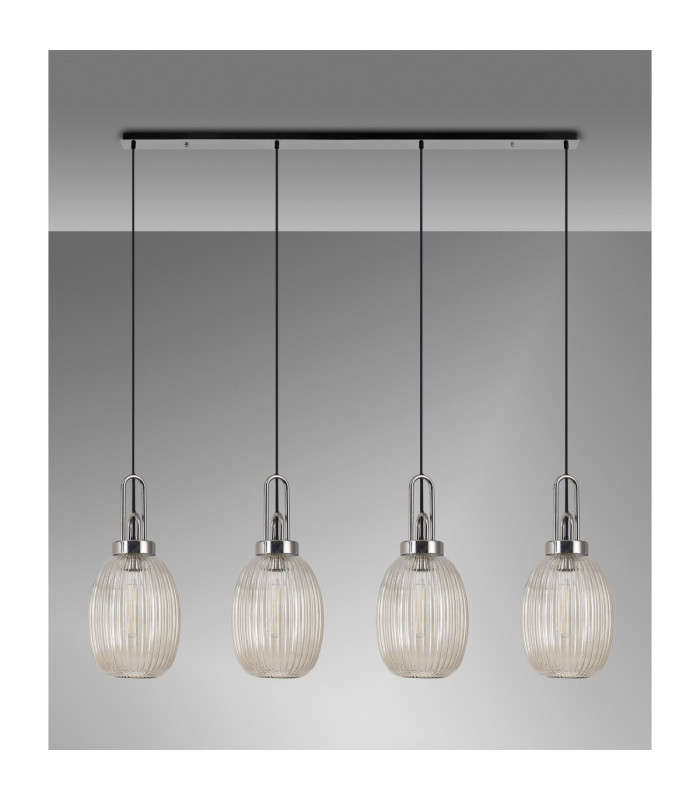 Yorktown Linear 4 Light Pendant 20cm Almond Ribbed Glass Polished Nickel/Matt Black Champagne-11