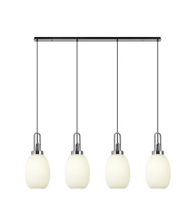 Yorktown Linear 4 Light Pendant 20cm Almond Ribbed Glass Polished Nickel/Matt Black Opal-1