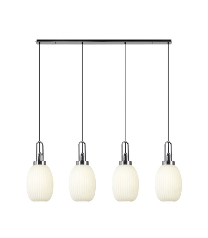 Yorktown Linear 4 Light Pendant 20cm Almond Ribbed Glass Polished Nickel/Matt Black Opal-1