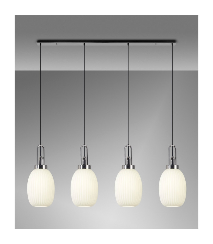 Yorktown Linear 4 Light Pendant 20cm Almond Ribbed Glass Polished Nickel/Matt Black Opal-3