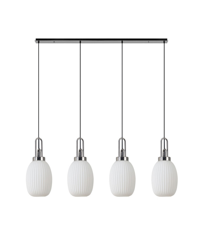 Yorktown Linear 4 Light Pendant 20cm Almond Ribbed Glass Polished Nickel/Matt Black Opal-4