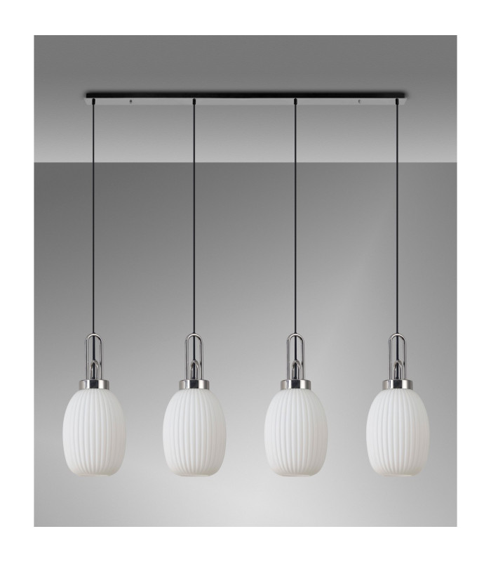 Yorktown Linear 4 Light Pendant 20cm Almond Ribbed Glass Polished Nickel/Matt Black Opal-10