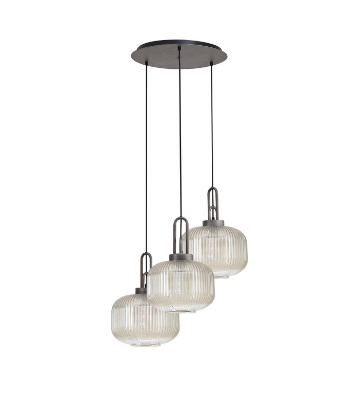 Yorktown 65cm 2m Round Pendant 3 x E27 Pewter/Matt Black 30cm Pumpkin Shaped Ribbed Champagne Glass-4