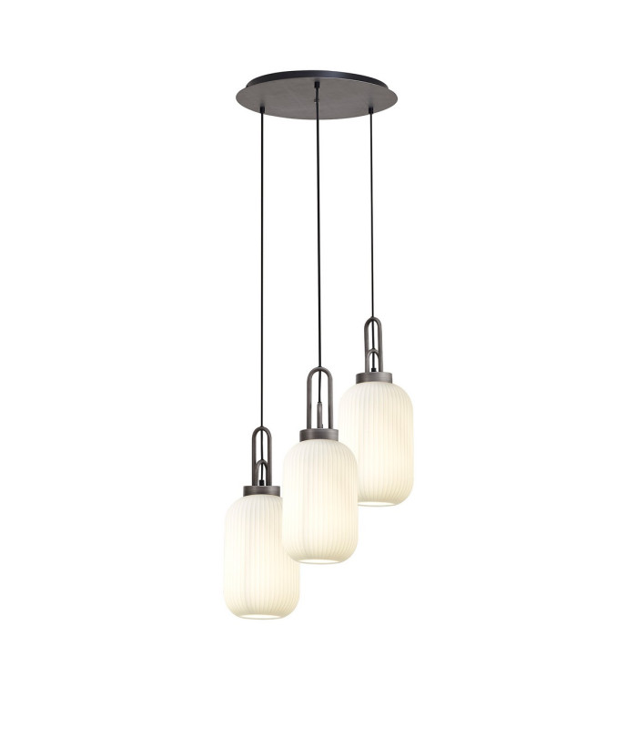 Yorktown 55cm Round 3 Light Pendant 20cm Tubular Ribbed Glass Aged Pewter/Matt Black Opal-1