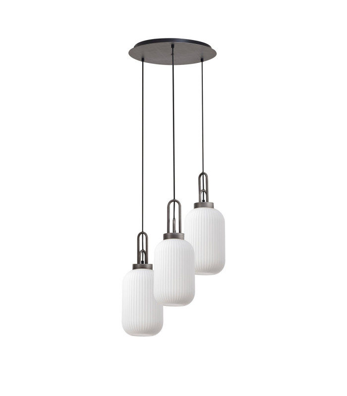 Yorktown 55cm Round 3 Light Pendant 20cm Tubular Ribbed Glass Aged Pewter/Matt Black Opal-4