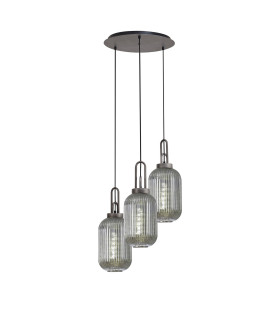 Yorktown 55cm Round 3 Light Pendant 20cm Tubular Ribbed Glass Aged Pewter/Matt Black Smoked-1