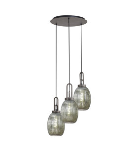 Yorktown 55cm Round 3 Light Pendant 20cm Almond Ribbed Glass Aged Pewter/Matt Black Smoked-1