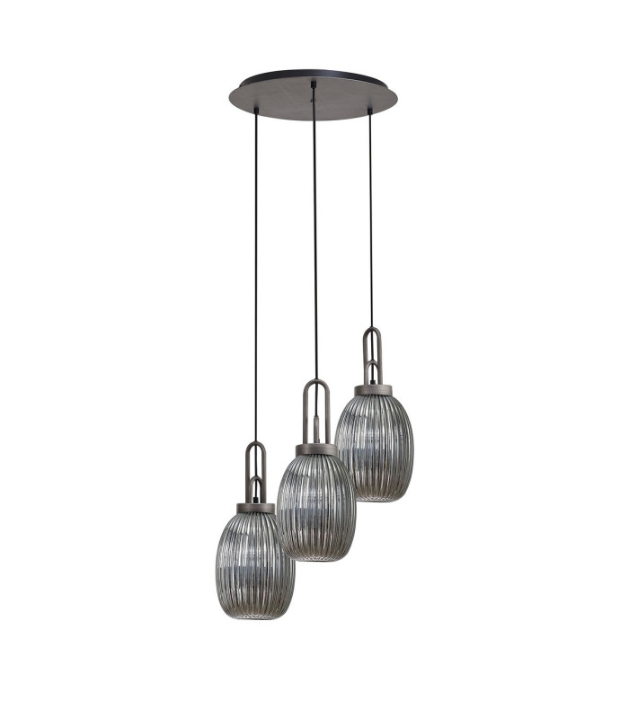 Yorktown 55cm Round 3 Light Pendant 20cm Almond Ribbed Glass Aged Pewter/Matt Black Smoked-4