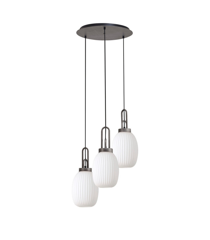 Yorktown 55cm Round 3 Light Pendant 20cm Almond Ribbed Glass Aged Pewter/Matt Black Opal-4