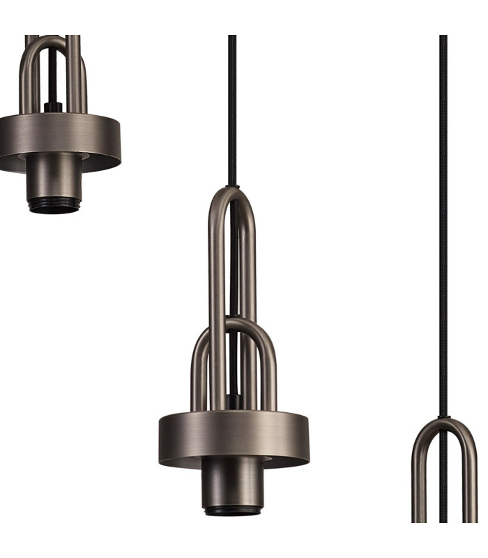 Yorktown 65cm 2m Round Pendant 3 x E27 Antique Silver/Matt Black 30cm Pumpkin Shaped Ribbed Champagne Glass-9