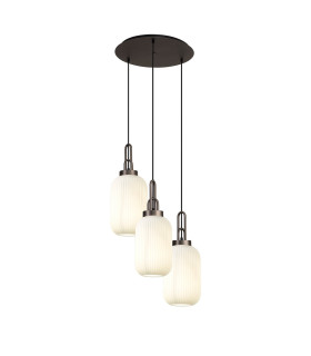 Yorktown 55cm Round 3 Light Pendant 20cm Tubular Ribbed Glass Antique Silver/Matt Black Opal-1