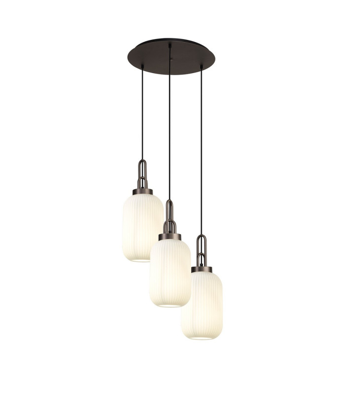 Yorktown 55cm Round 3 Light Pendant 20cm Tubular Ribbed Glass Antique Silver/Matt Black Opal-1
