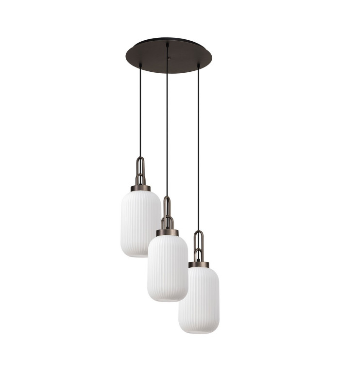 Yorktown 55cm Round 3 Light Pendant 20cm Tubular Ribbed Glass Antique Silver/Matt Black Opal-4