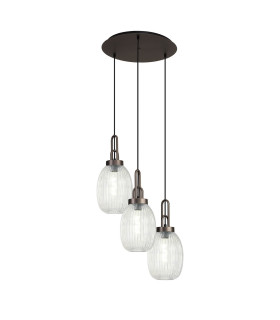 Yorktown 55cm Round 3 Light Pendant 20cm Almond Ribbed Glass Antique Silver/Matt Black Clear-1