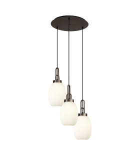 Yorktown 55cm Round 3 Light Pendant 20cm Almond Ribbed Glass Antique Silver/Matt Black Opal-1