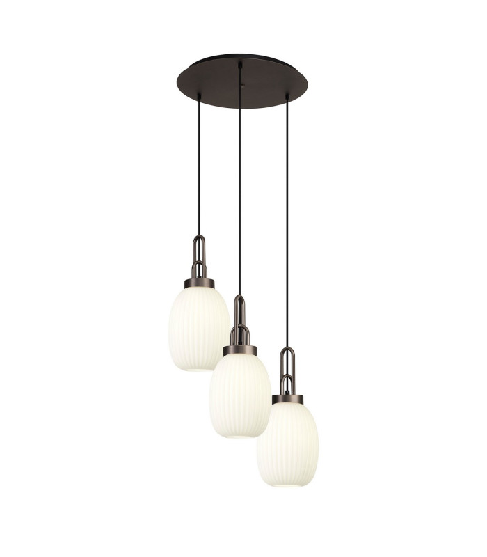Yorktown 55cm Round 3 Light Pendant 20cm Almond Ribbed Glass Antique Silver/Matt Black Opal-1