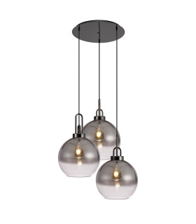 Yorktown 65cm Round 3 Light Pendant 30cm Globe Glass Black Chrome/Matt Black Smoked/Clear-1