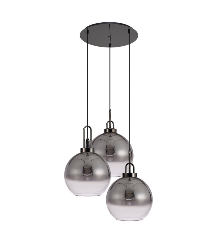 Yorktown 65cm Round 3 Light Pendant 30cm Globe Glass Black Chrome/Matt Black Smoked/Clear-4