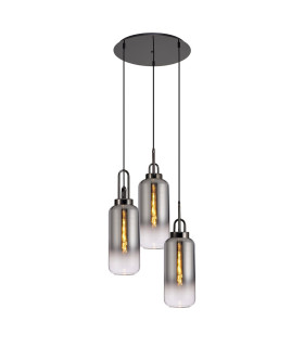 Yorktown 51cm Round 3 Light Pendant 16cm Cylinder Glass Black Chrome/Matt Black Smoked/Clear-1