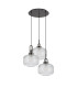 Yorktown 65cm 2m Round Pendant 3 x E27 Black Chrome/Matt Black 30cm Pumpkin Shaped Ribbed Clear Glass-4