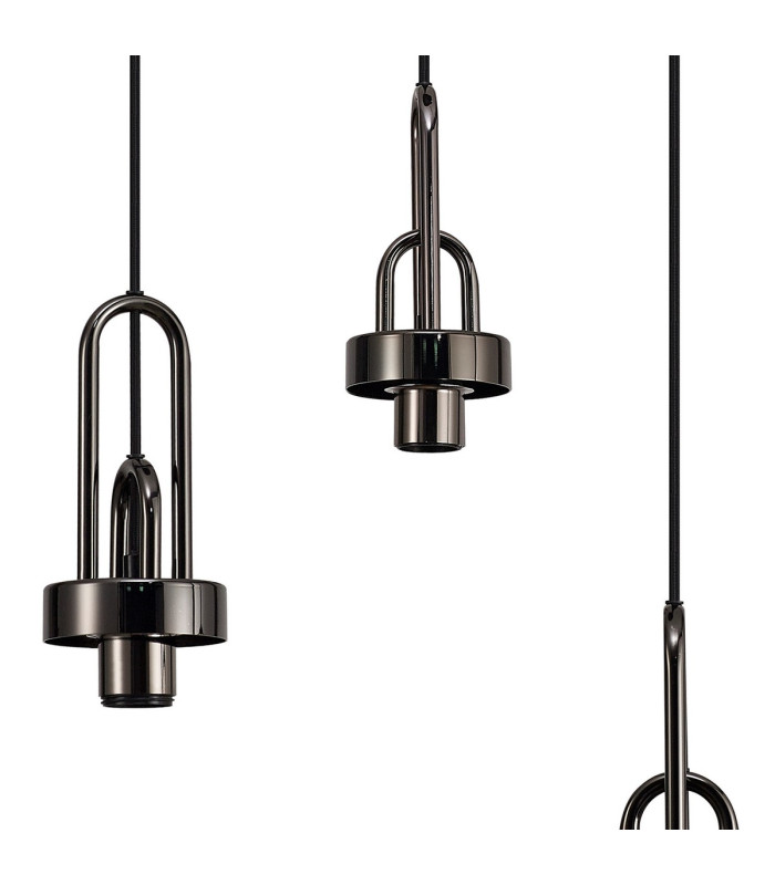 Yorktown 65cm 2m Round Pendant 3 x E27 Black Chrome/Matt Black 30cm Pumpkin Shaped Ribbed Clear Glass-9
