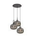 Yorktown 65cm 2m Round Pendant 3 x E27 Black Chrome/Matt Black 30cm Pumpkin Shaped Ribbed Smoked Glass-1