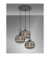 Yorktown 65cm 2m Round Pendant 3 x E27 Black Chrome/Matt Black 30cm Pumpkin Shaped Ribbed Smoked Glass-3