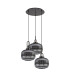 Yorktown 65cm 2m Round Pendant 3 x E27 Black Chrome/Matt Black 30cm Pumpkin Shaped Ribbed Smoked Glass-4
