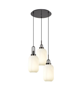 Yorktown 55cm Round 3 Light Pendant 20cm Tubular Ribbed Glass Black Chrome/Matt Black Opal-1