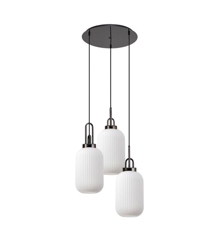 Yorktown 55cm Round 3 Light Pendant 20cm Tubular Ribbed Glass Black Chrome/Matt Black Opal-4