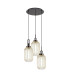 Yorktown 55cm Round 3 Light Pendant 20cm Tubular Ribbed Glass Black Chrome/Matt Black Champagne-1