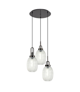 Yorktown 55cm Round 3 Light Pendant 20cm Almond Ribbed Glass Black Chrome/Matt Black Clear-1