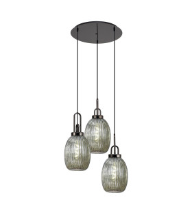 Yorktown 55cm Round 3 Light Pendant 20cm Almond Ribbed Glass Black Chrome/Matt Black Smoked-1
