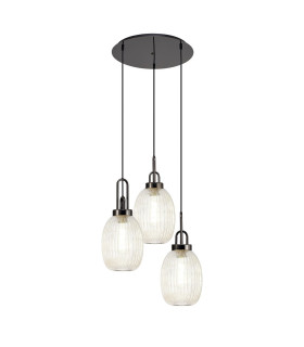 Yorktown 55cm Round 3 Light Pendant 20cm Almond Ribbed Glass Black Chrome/Matt Black Champagne-1