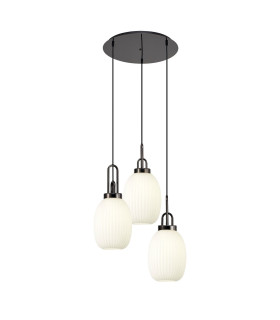 Yorktown 55cm Round 3 Light Pendant 20cm Almond Ribbed Glass Black Chrome/Matt Black Opal-1
