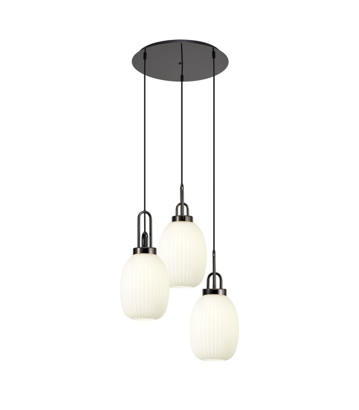 Yorktown 55cm Round 3 Light Pendant 20cm Almond Ribbed Glass Black Chrome/Matt Black Opal-1