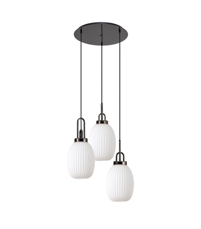 Yorktown 55cm Round 3 Light Pendant 20cm Almond Ribbed Glass Black Chrome/Matt Black Opal-4