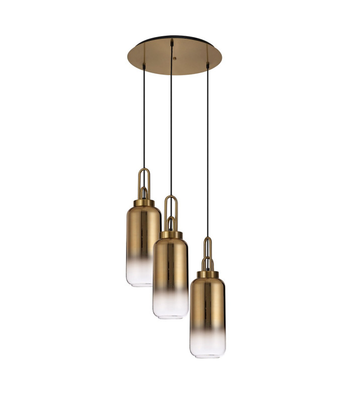 Yorktown 51cm Round 3 Light Pendant 16cm Cylinder Glass Brass Gold/Matt Black Brass Gold/Clear-4