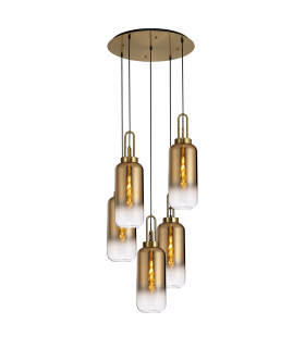 Yorktown 61cm Round 5 Light Pendant 16cm Cylinder Glass Brass Gold/Matt Black Brass Gold/Clear-1
