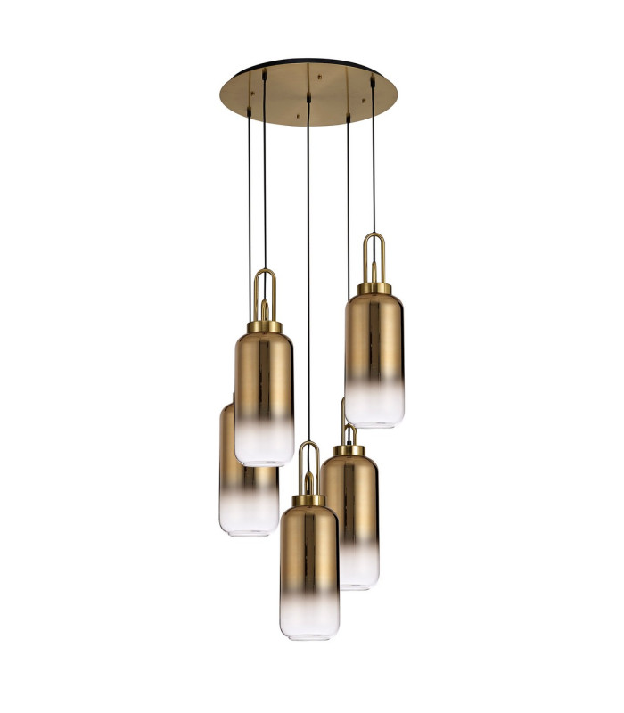 Yorktown 61cm Round 5 Light Pendant 16cm Cylinder Glass Brass Gold/Matt Black Brass Gold/Clear-4