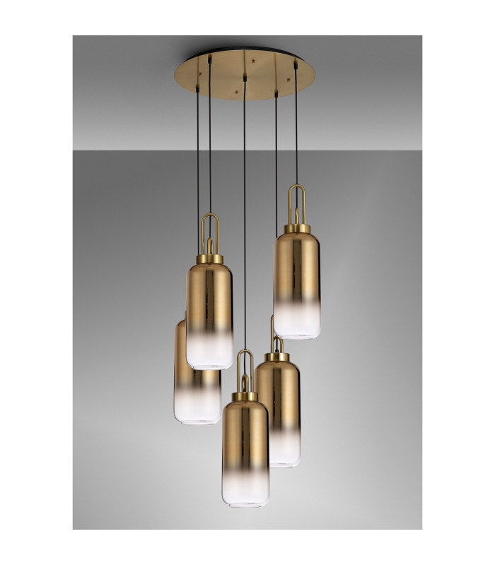 Yorktown 61cm Round 5 Light Pendant 16cm Cylinder Glass Brass Gold/Matt Black Brass Gold/Clear-10