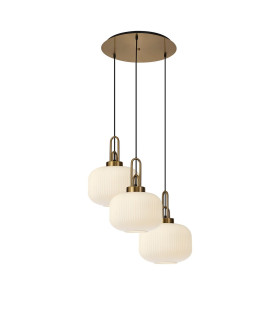 Yorktown 65cm 2m Round Pendant 3 x E27 Brass Gold/Matt Black 30cm Pumpkin Shaped Ribbed Opal Glass-1