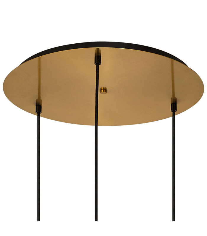 Yorktown 65cm 2m Round Pendant 3 x E27 Brass Gold/Matt Black 30cm Pumpkin Shaped Ribbed Clear Glass-8