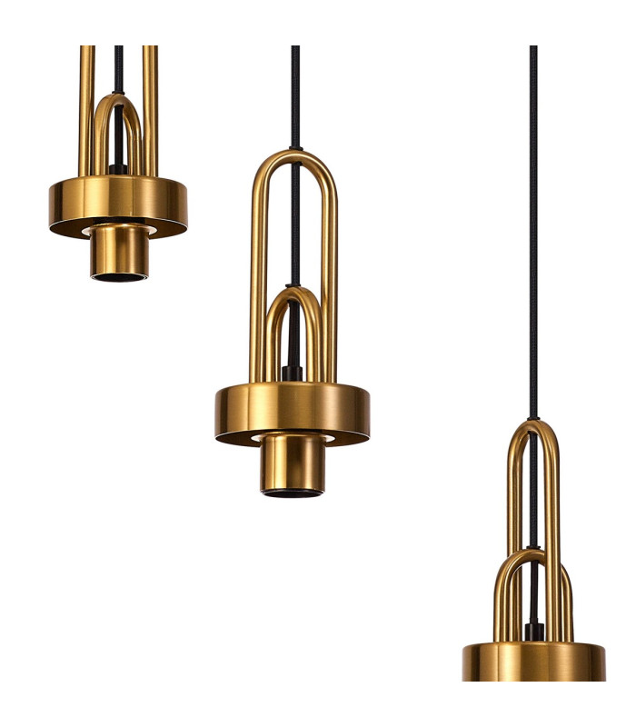 Yorktown 65cm 2m Round Pendant 3 x E27 Brass Gold/Matt Black 30cm Pumpkin Shaped Ribbed Clear Glass-9