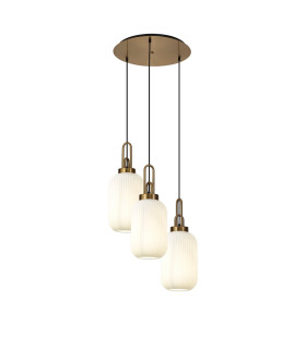 Yorktown 55cm Round 3 Light Pendant 20cm Tubular Ribbed Glass Brass Gold/Matt Black Opal-1