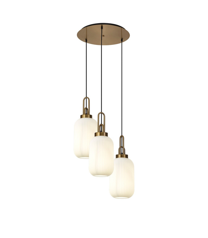 Yorktown 55cm Round 3 Light Pendant 20cm Tubular Ribbed Glass Brass Gold/Matt Black Opal-1