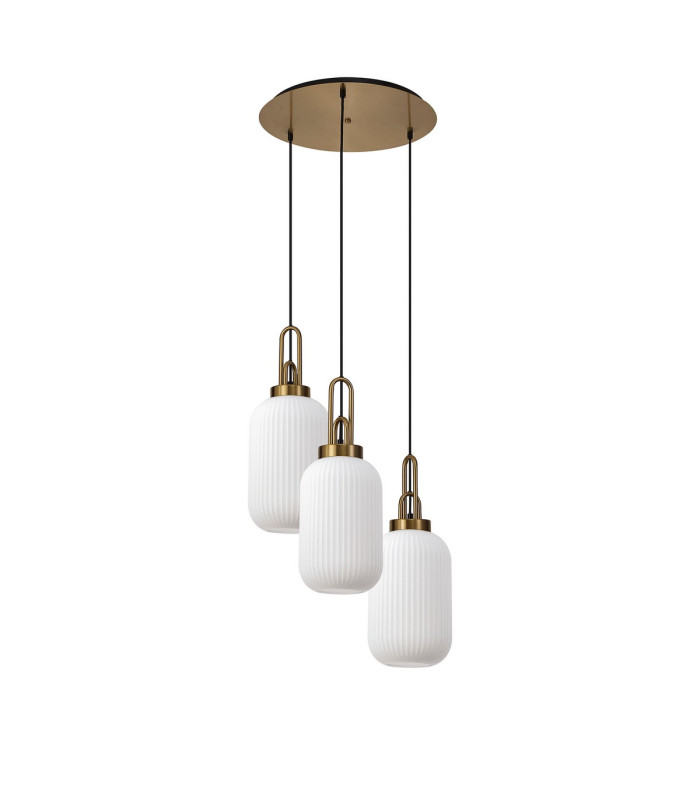 Yorktown 55cm Round 3 Light Pendant 20cm Tubular Ribbed Glass Brass Gold/Matt Black Opal-4