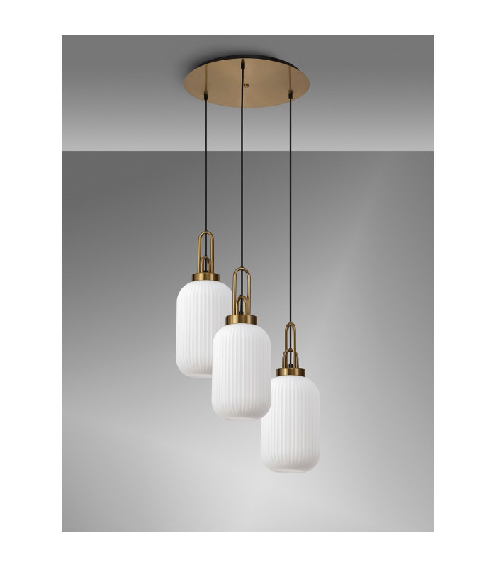 Yorktown 55cm Round 3 Light Pendant 20cm Tubular Ribbed Glass Brass Gold/Matt Black Opal-9
